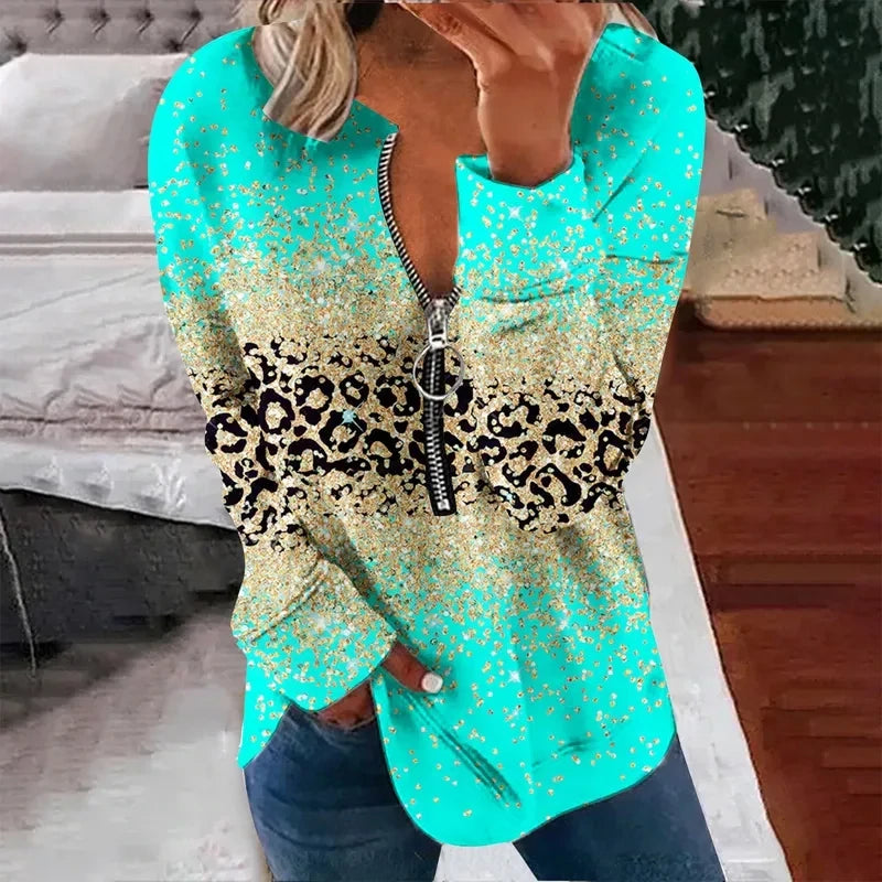 Leopard Block Long Sleeve Top (Mint)